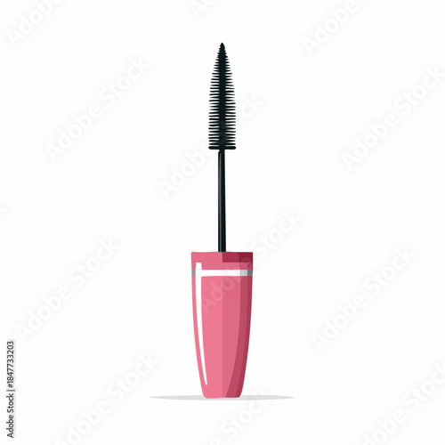 Pink Mascara Tube with Black Brush Applicator for Eye Makeup.