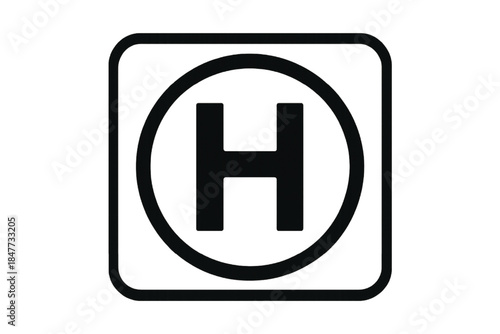 Black Helipad Symbol on White Background Keywords: helipad, helicopter, landing, pad, symbol