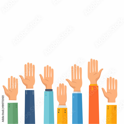 Raised Hands Illustration Diverse Sleeves Voting Participation and Agreement Concept.