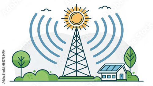 Communication Tower Broadcasting Signals Over Landscape