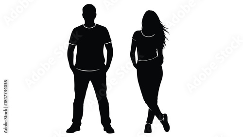 Black silhouettes of casually standing man and woman