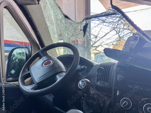 Damaged van vehicle interior