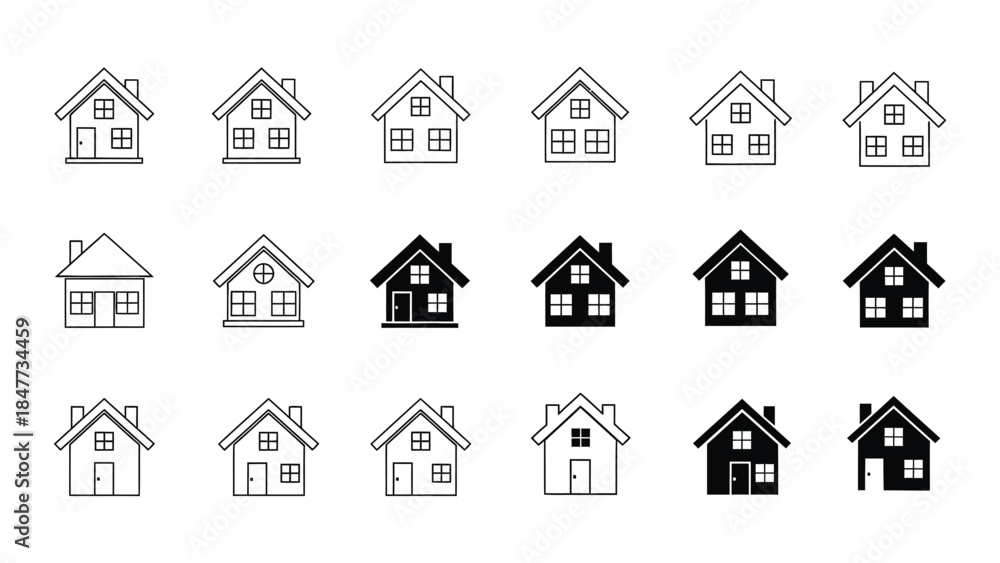 Fototapeta premium House icons in outline and solid black styles for real estate