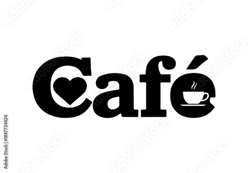 Black text logo with the word Cafe, featuring a heart symbol and a coffee cup icon.