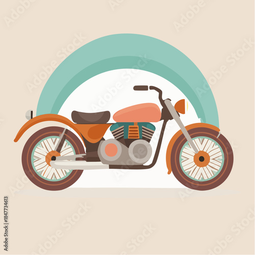 RetroStyle Orange and Brown Motorcycle Illustration with Arch.