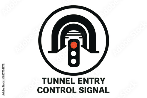Tunnel Entry Control Signal Icon with Traffic Light