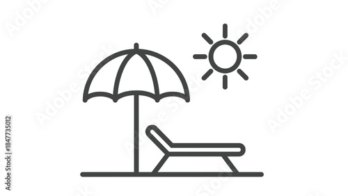 Simple line icon of beach umbrella and sun lounger