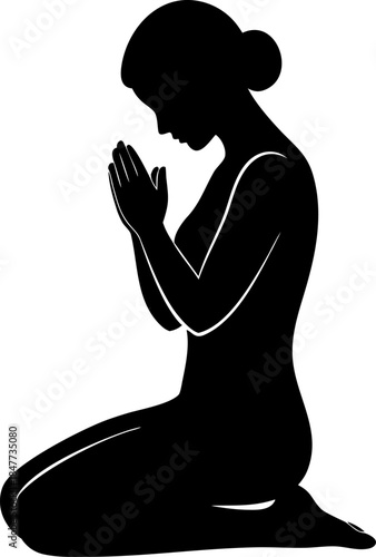 Kneeling Woman Praying Silhouette in Faith and Worship.