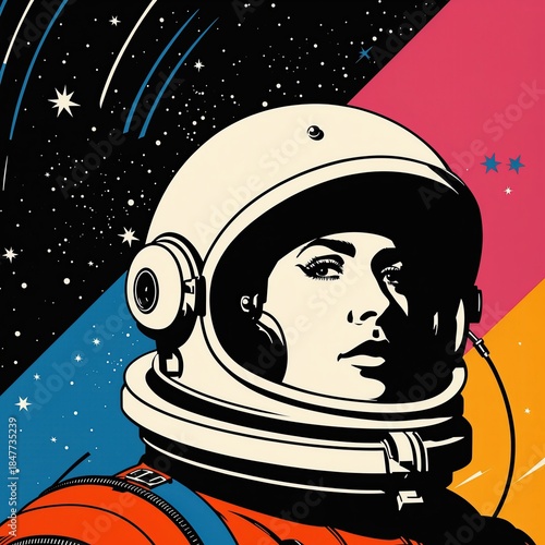 Popart inspired potrait of astrounaut with space helmet
