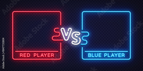 Dynamic neon vector versus frame with red and blue player panels. Perfect for gaming streams, esports layouts, and competitive battle screens.
