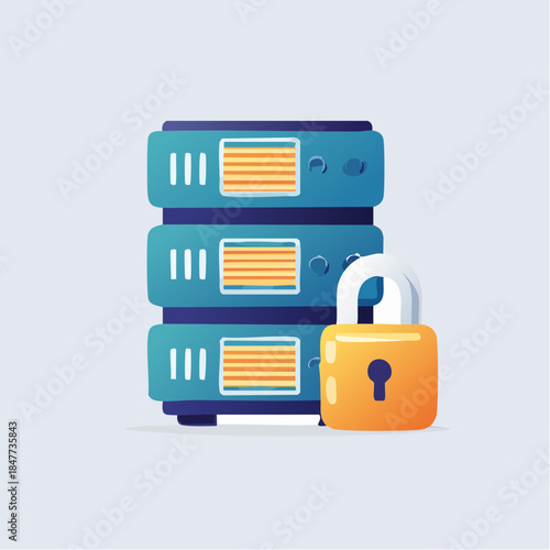 Secure Server Stack with Padlock Illustration.