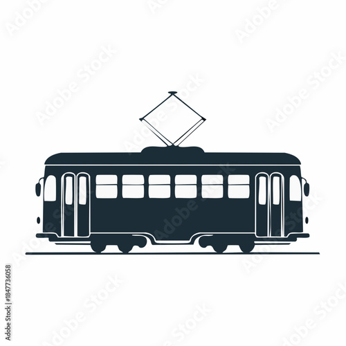 Silhouette of a Classic Tram with Pantograph.