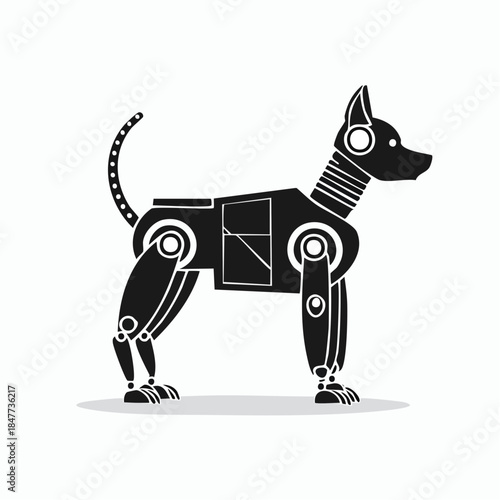 Silhouette of a Robotic Dog with Articulated Joints and Metal Body.