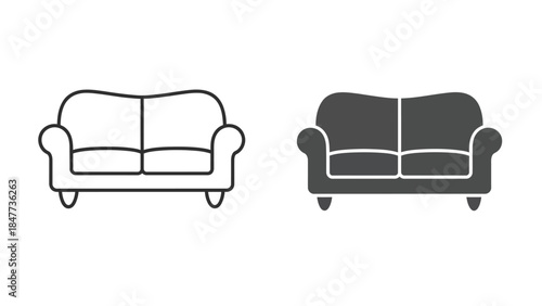 Two classic two-seater sofa icons in contrasting styles