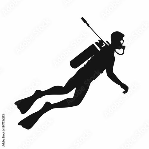 Silhouette of a Scuba Diver with Tank and Fins.