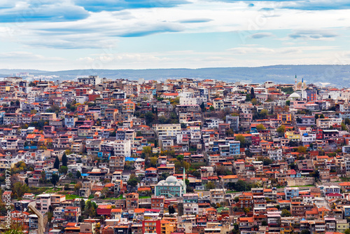 Aerial View of Colorful Informal Housing in Izmir City, Turkey