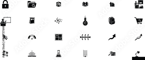 Silhouette icons of various objects and actions