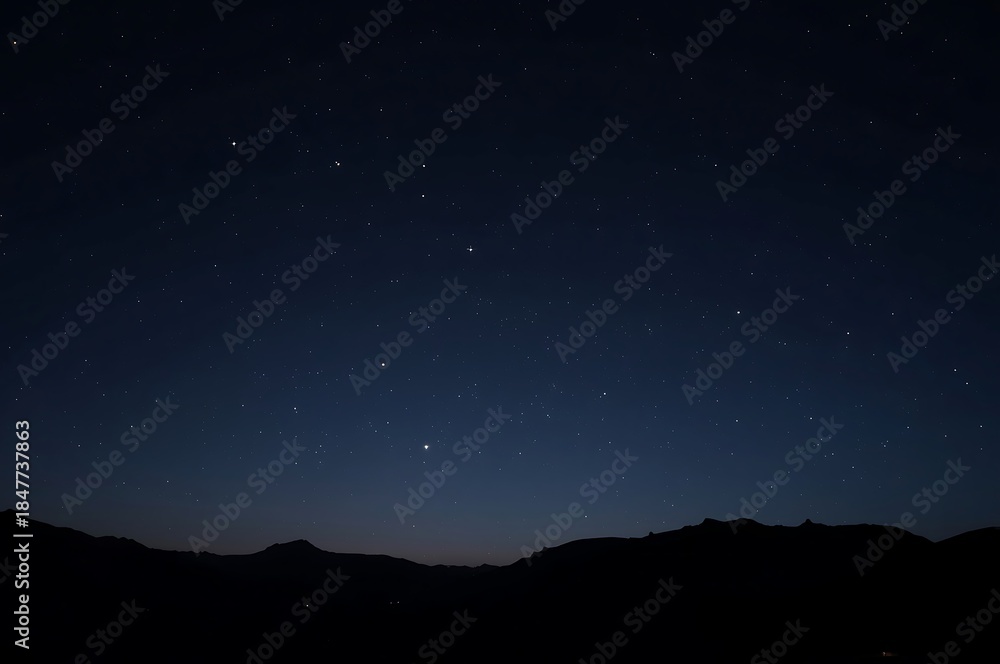 Naklejka premium Starry Night Sky Over Mountain Range Landscape Nature Scenery Stars Shining Brightly