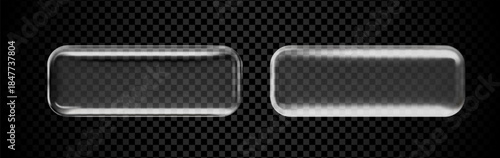 Glass 3D button in round form with icon style and transparent plate. Glossy mirror badge for user interface or web. Circular panel with shiny effect by chrome gradient