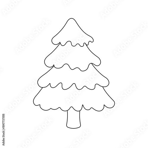 Simple Christmas tree outline illustration for coloring pages and holiday designs