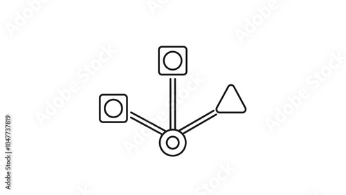Minimalist Line Drawing of Molecular Structure with Geometric Elements and Connections