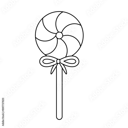 Cute candy lollipop outline illustration for coloring pages and Christmas designs