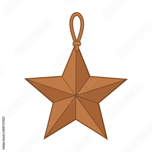 Handcrafted wooden star Christmas ornament isolated on white background for holiday decor and winter design projects