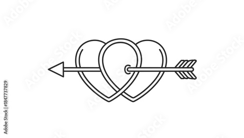 Minimalist Line Drawing of Intertwined Hearts Pierced by Arrow Symbolizing Love and Connection