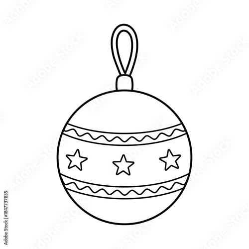 Christmas bauble outline illustration with stars for coloring pages and holiday designs
