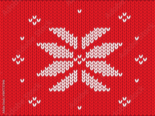Knitted snowflake pattern in red and white Scandinavian winter sweater style