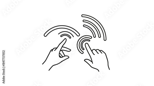 Minimalist line drawing of two hands interacting with wireless signals illustrating digital