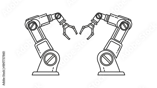 minimalist line drawing of two robotic arms facing each other creating a heart shape with their