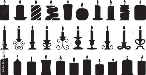 Diverse collection of candles and elegant holders in silhouette form