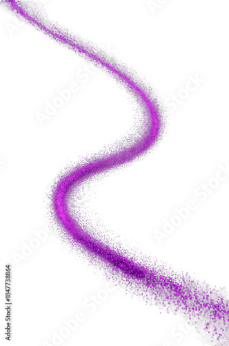 Purple glitter trail on black background isolated on a transparent background