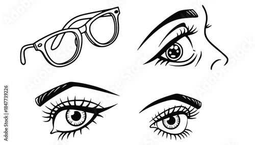 A hand-drawn illustration of glasses and three different eyes.