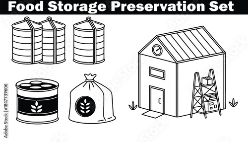 A set of illustrations depicting food storage and preservation methods.