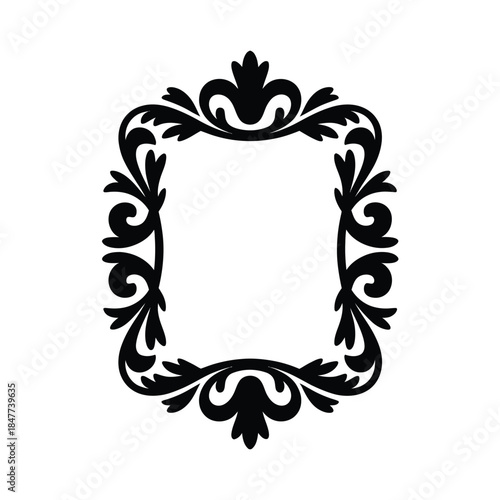 Elegant black ornate frame design with swirling floral and leaf motifs