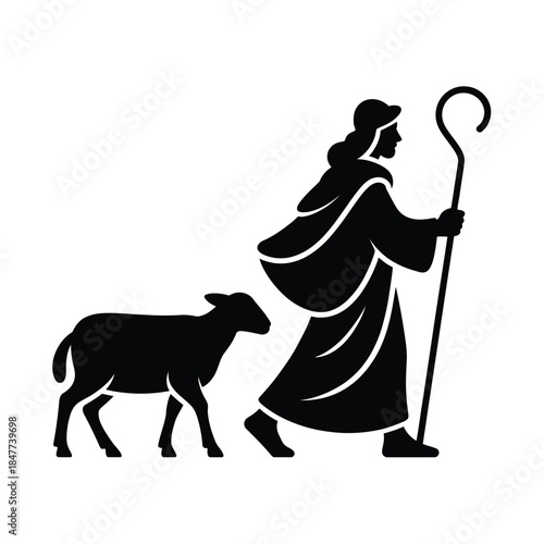A shepherd guiding a lamb a classic symbol of care and faith