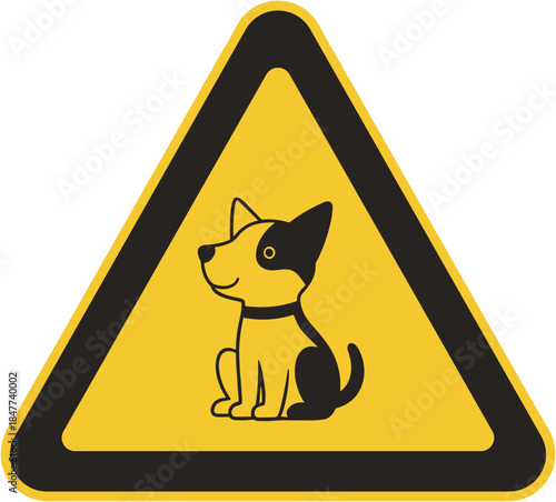 Dog friendly zone caution sign featuring a sitting dog illustration