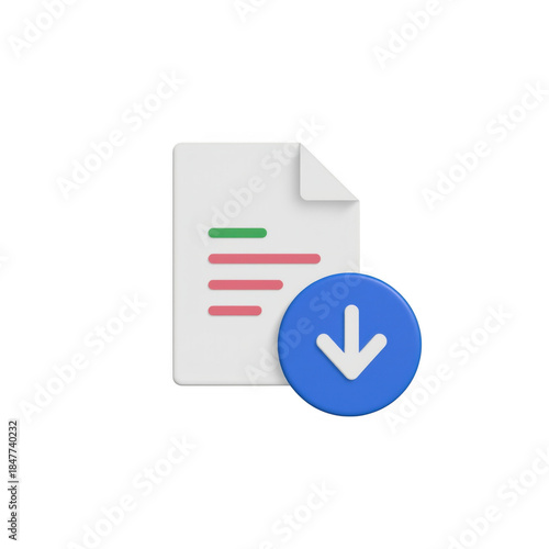Document with download button isolated on a transparent background file paper