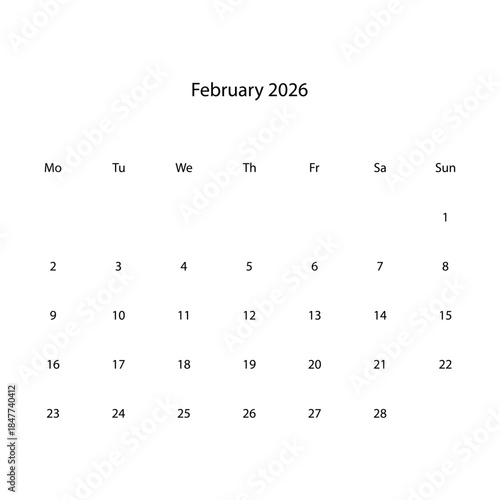 Icon vectors illustration calendar month february year 2026