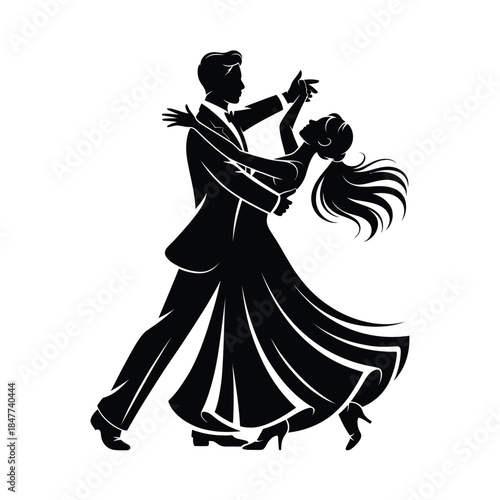 Elegant couple silhouetted in a graceful dance pose romantic and classic