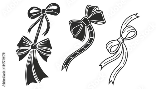 Three different decorative bows are shown in black and white.