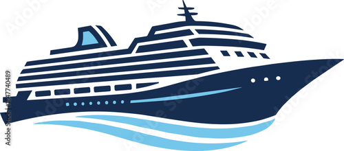 Cruise ship illustration, modern maritime travel, ocean liner graphic, nautical design, blue vessel, sea journey, vacation cruise, stylized ship art