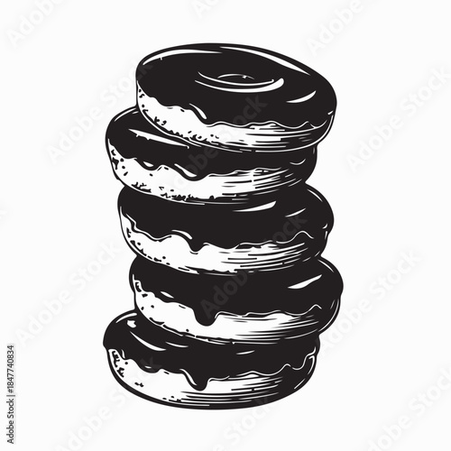 Donut Stack Vector. Black and white Donut Stack Stock Illustrations