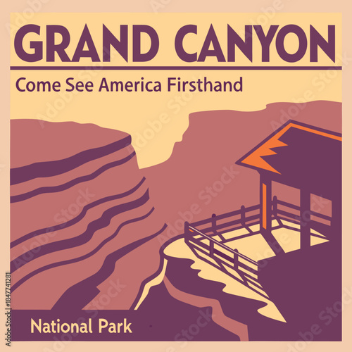 Adobe Illustrator Artwork: A vector illustration of the Grand Canyon National Park from the view of Mather Point