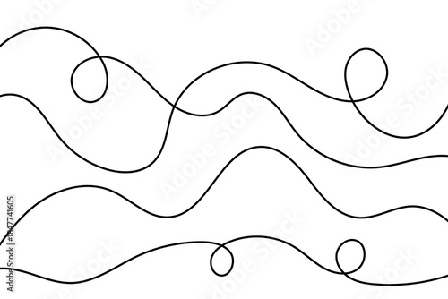 Chaotic squiggly wire and thread pattern, abstract freehand wave drawing with tangled curves and curly strokes