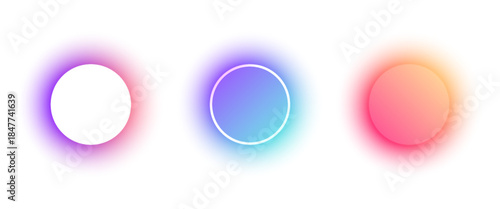 Three colorful gradient circles with blue, purple, and orange tones on a white background.