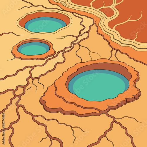 Adobe Illustrator Artwork: A vector illustration of a geothermal landscape in Iceland
