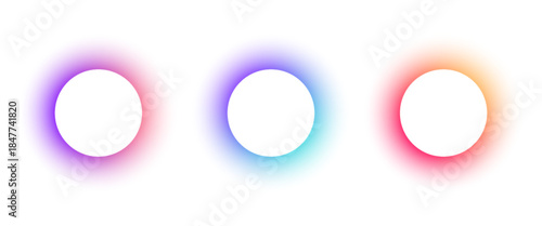 Three colorful gradient circles with blue, purple, and orange tones on a white background.